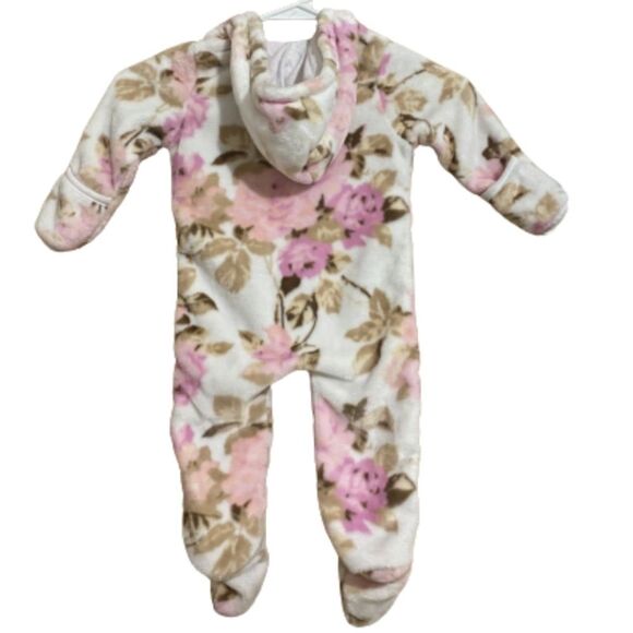 Laura Ashley Baby Girls’ Multicolor Floral Zip Front Hooded Fall/Winter Overalls - Picture 3 of 4